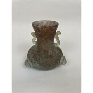 Vintage Roman Murano Art Glass Vase 3¾" Scavo Style Hand Blown